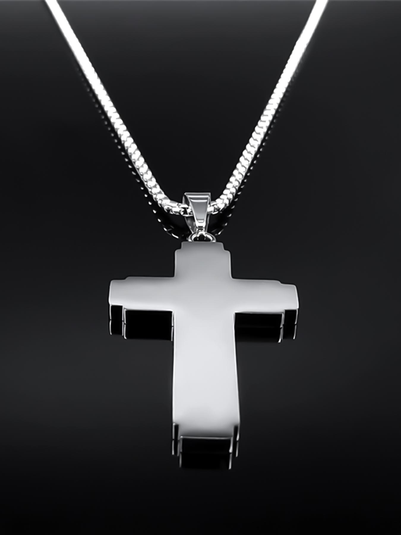 Christian Bible Cross Chain Necklace, Stainless Steel Pendant Necklace for Men, Religious Prayer to Jesus Cuban Cross Necklace