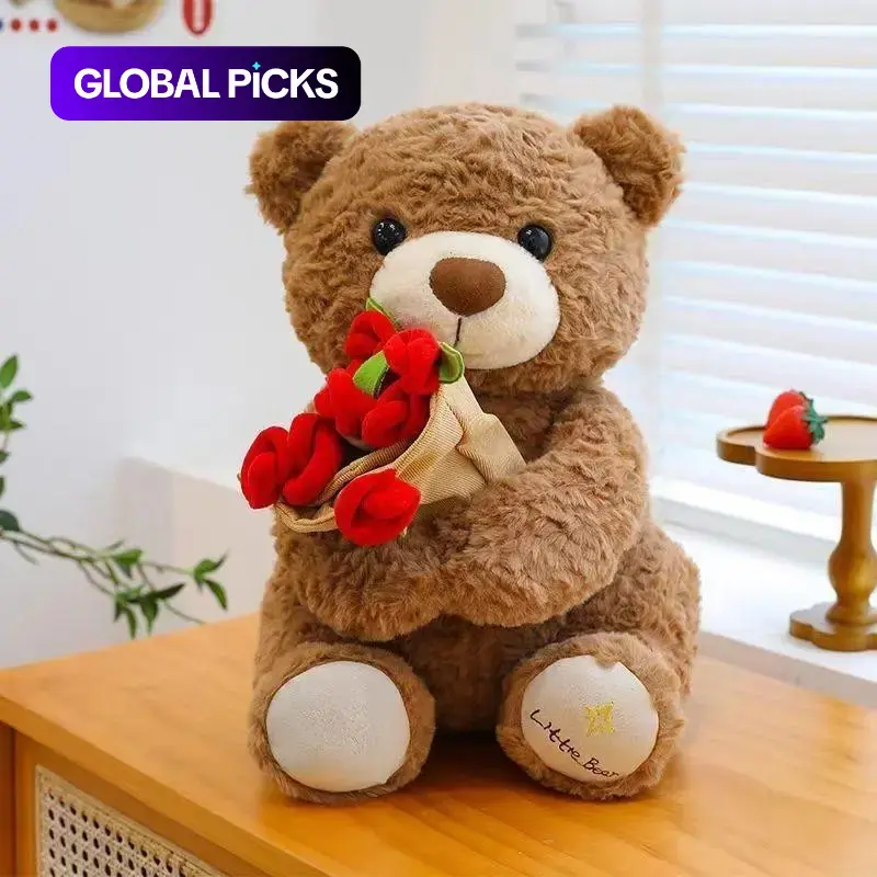 Teddy Bear with Rose Bouquet, Soft Plush Stuffed Animal Toy for Birthday, Anniversary & Romantic Occasions, Perfect Gift for Loved Ones #GLOBAL PICKS