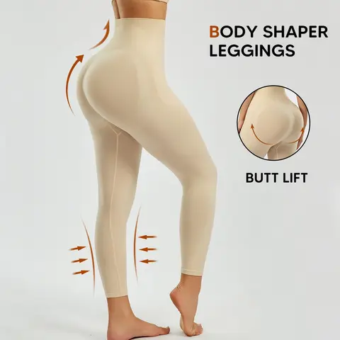 Suprenx Women's High Waisted High Cut Seamless Knitting Full Length Shapewear Leggings - Tummy Control, Butt Lifter, Thigh Slimmer, Firm Compression, Quick Dry Foldable Everyday Shaping Fitness Bottoms, Sculpt Yoga/Gym Clothes for Women