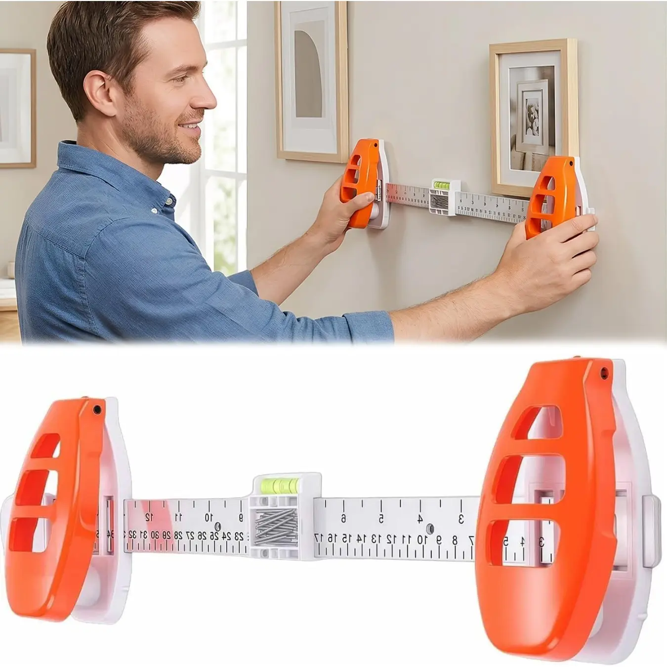 Picture Hanging Tool with Level, Precision Marking,Alignment Ruler for Photo Frames, Wall Decor, Mirrors, ABS Wall Friendly DIY Hanger