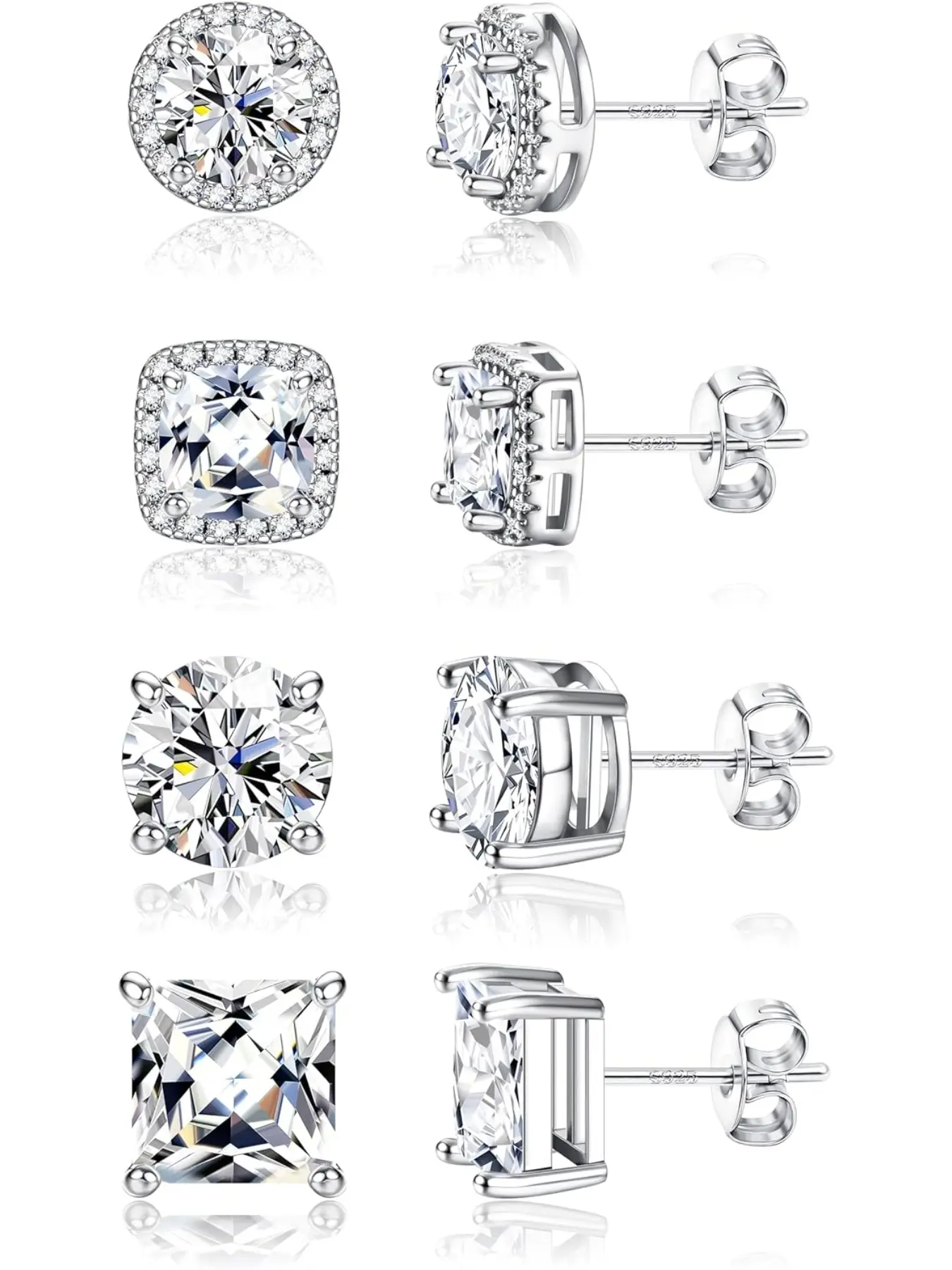 Stud Earrings for Women Men - Earrings for Sensitive Ears - 6/8/10mm Cubic Zirconia Earrings Studs-18K Gold Plated Simulated Diamond CZ Halo Earrings 2/4Pairs Stud Earrings Jewelry Dainty Earrings