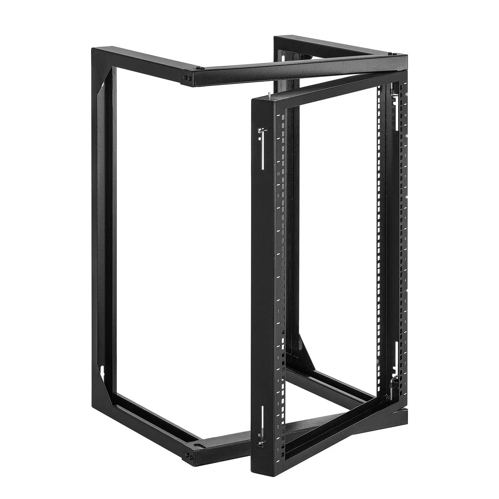 15U Wall Mount Server Rack With 150 Lbs Max Load Capacity Open Frame Network Rack Featuring 180-Degree Gate Swing Carbon Steel Construction For 19-Inch IT Equipment And AV Devices Computer Server Black