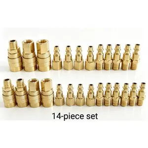 14-Piece American Style Quick Connectors, 1/4 Inch NPT, Pneumatic Tool Fittings, Air Compressor Quick Couplers, Premium Copper-Plated Air Coupler & Plug Set
