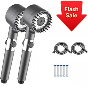 1PACK Turbo Showerhead  Set with Ionized Cool Mist & One-Touch Shut-Off High-Pressure ABS Plastic Chrome Finish 150 Outlet Holes 4 Modes Family-Friendly Pet Safe outdoorfun Shower brush detachable design bean blaster water softener filter bead bathing