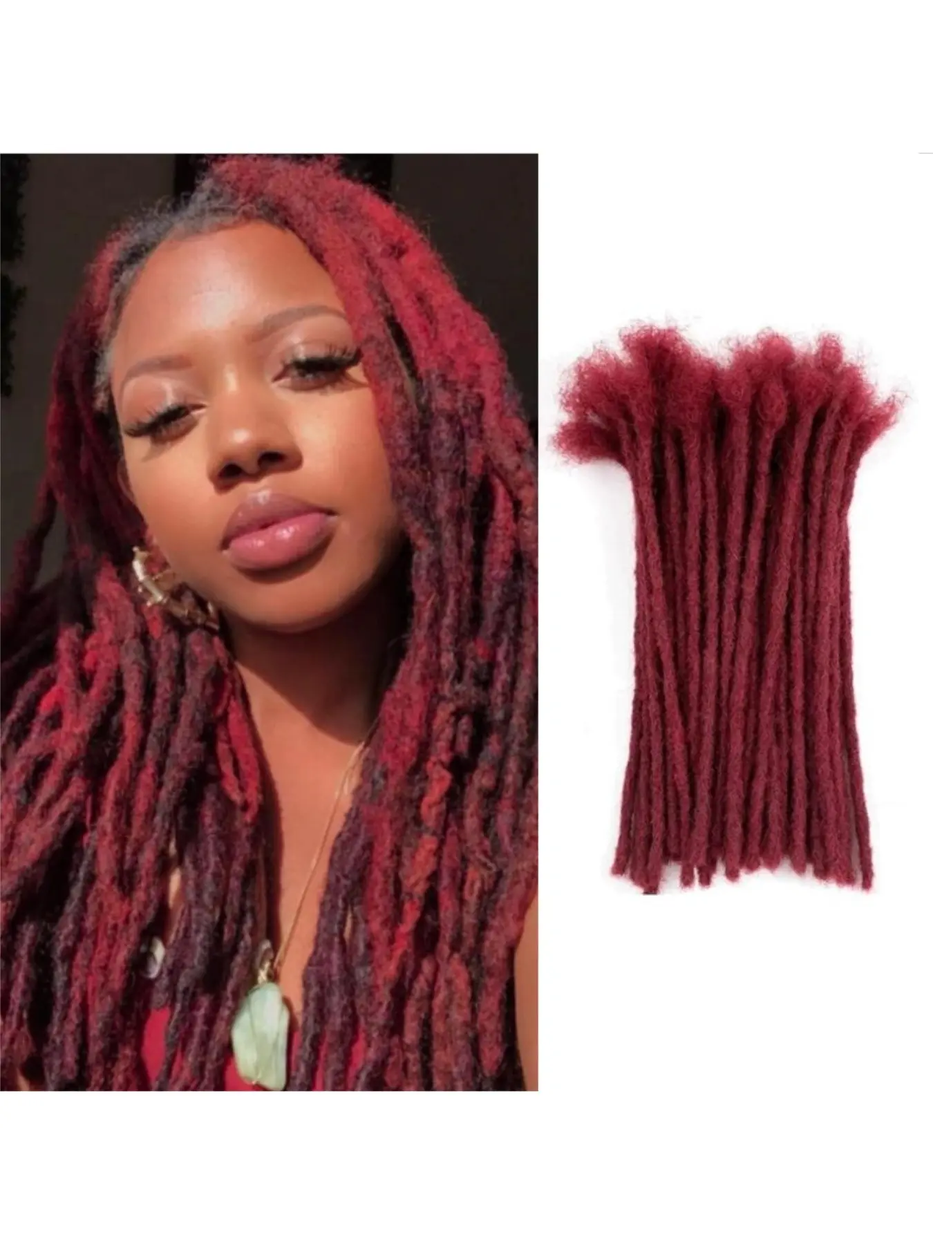 99J Burgundy Human Hair Dreadlocks Extensions 6–16 Inch 0.6cm Width Handmade Loc Extensions 10/30/60 Strands Full Head Natural Soft Permanent Dreads Hair for Men Women