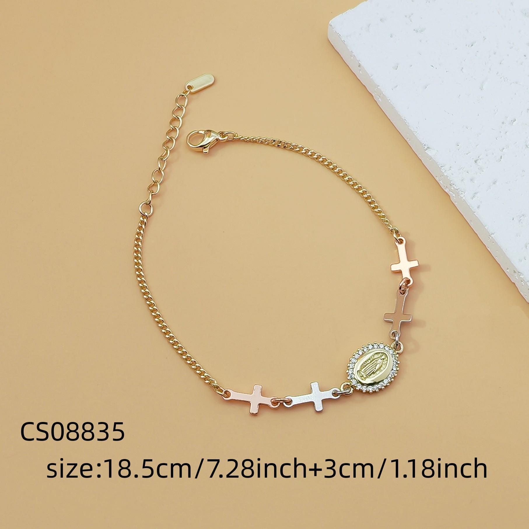 Beaded Virgin Mary Pendant Bracelet — Unisex Cross Jewelry