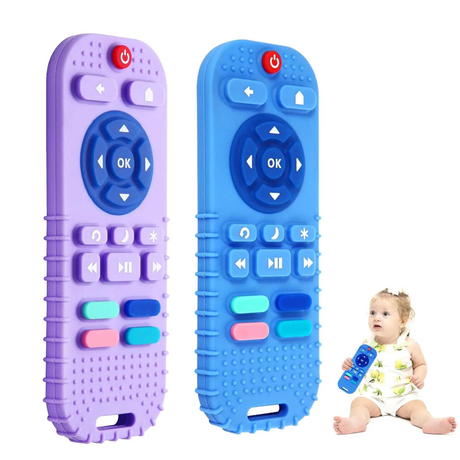 2 Pack Silicone Teethers  Babies 6-12 Months, Sensory Teething Toys  Newborns to Toddlers, Infant Girl Boy Gifts, One Size, Solid