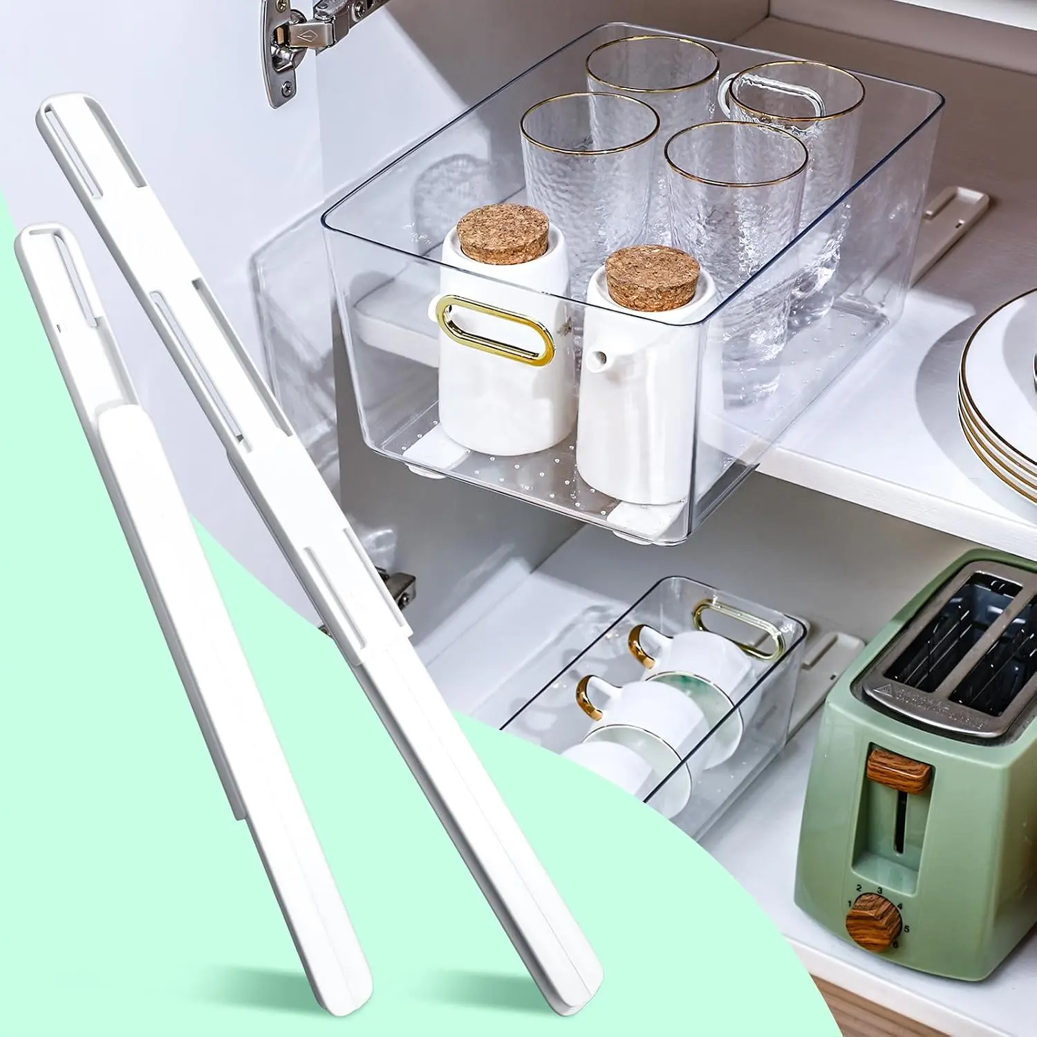 4 count Adhesive Drawer Slides for Cabinets Office Pull Out Glide | No Tools Install, Smooth Pull out Glide, Office Kitchen Closet Organizer, Track Slider Runner  Kit