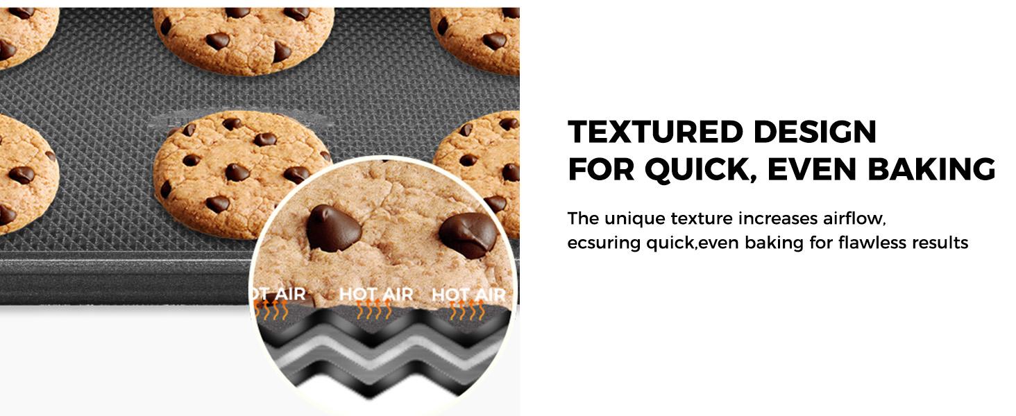 Cookie Sheets for Baking Nonstick  Baking Sheet Pan Set of 3, Half/Quarter/Jelly Roll Pan for Oven with Diamond Texture Pattern, 57% Thicker Carbon Steel Cookie Trays, Black