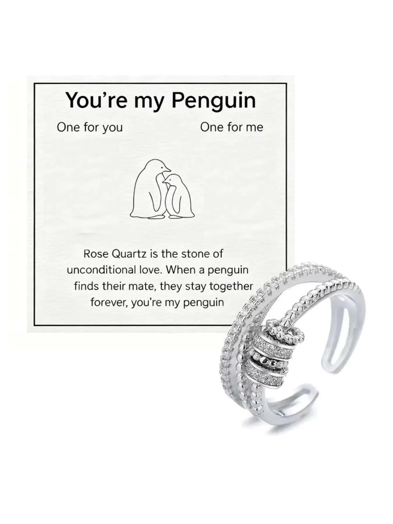 Rotatable stress‑relieving fidget ring, sparkling rhinestone double‑band open design. For emotional release, luxurious adjustable ring, elegant glittering ring. Comes with exclusive greeting card & gift box, great gift for emotional support.