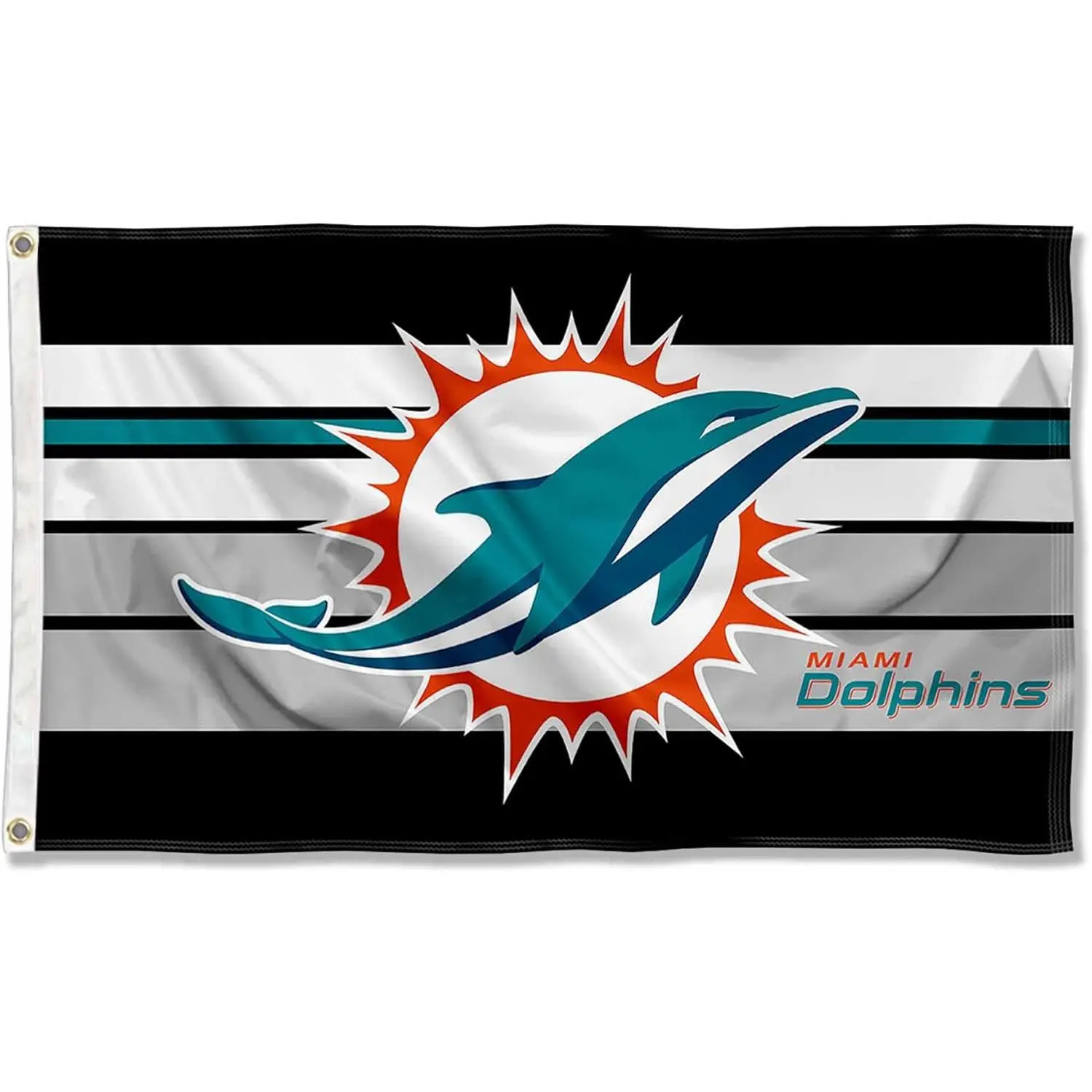Miami Dolphins Retro Stripes 3'x5' Sports Collectible Flag, Classic Vintage Style, Reinforced Stitching, Lightweight, Durable, Washable, Ideal for Game Day, Outdoor Decoration