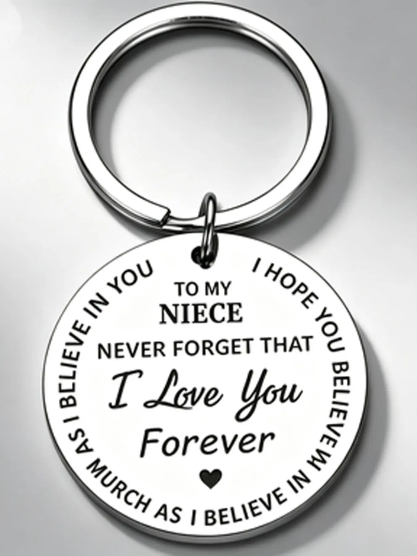 1pc "To My Niece" Inspirational Heart Round Stainless Steel Keychain, Heartfelt Gift From Aunt Uncle To Niece