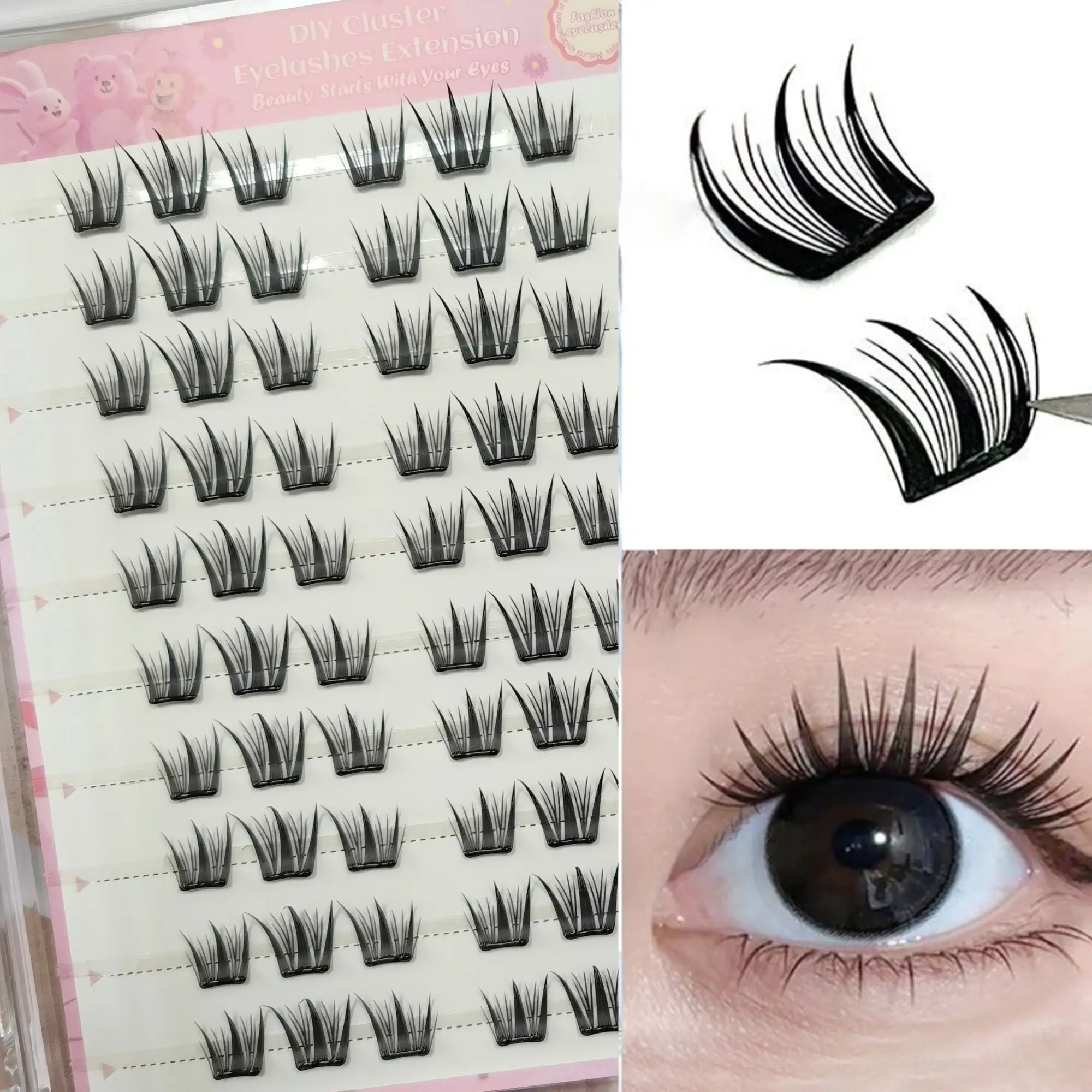 Directly Applied Volumized False Eyelashes, 60pcs Soft and Gentle, Simple Style, Fine and Flexible, Suitable for Beginners, Self-Adhesive False Eyelashes