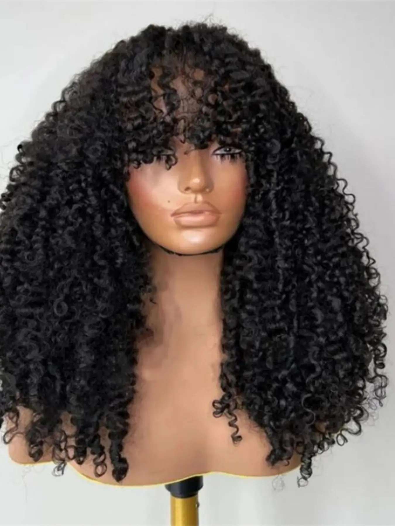 Bangs Soft Long 26 Inch 180 Density Twist Curl Deep 13x4x1 Front Lace Wig, Glueless Pre-Attached Heat Resistant Daily Wear, Natural Looking Wig, Hair Glueless Wig