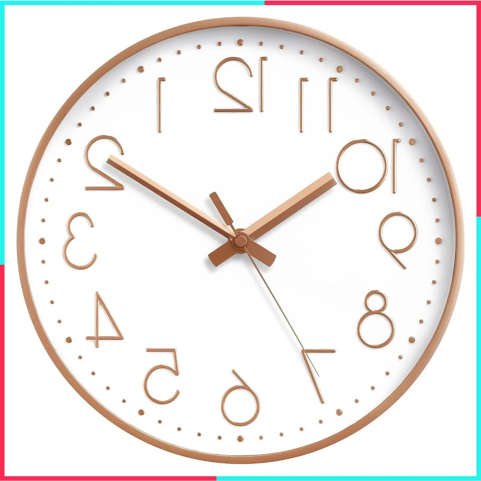 8 Inch Rose Gold Decorative Wall Clock, Battery Operated Silent