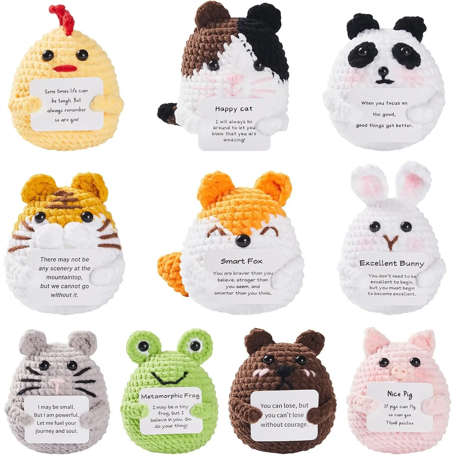 10Pcs Teacher Employee Appreciation Fathers Day Graduation Bulk Self Care Gifts for Coworkers Women Kids Adults Positive Crochet Mini Animals Thank You Gift for Men Teens Office Desk Decor