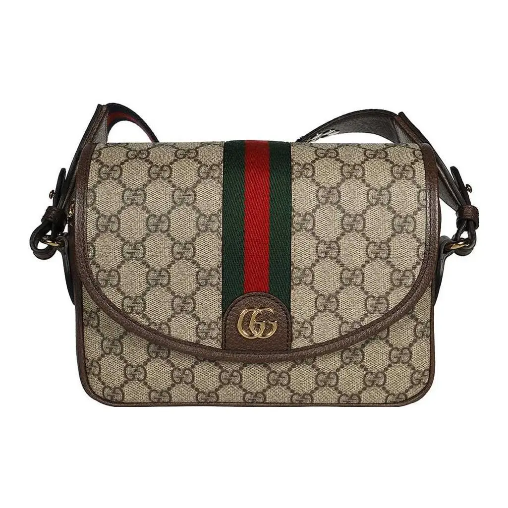 Gucci Ophidia Crossbody Bag for Women – Beige and Ebony Canvas with Leather Trim and Gold-Tone Double G Hardware