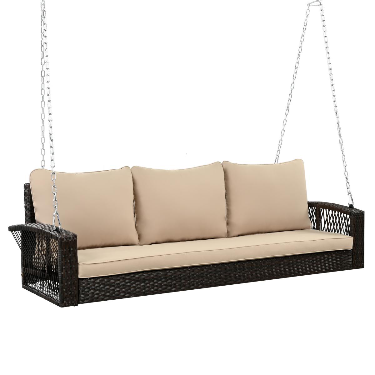 69" PE Wicker 3-Person Porch Swing with Chains, Large Patio Swing Bench with Cushions for Backyard Garden Poolside 69" PE Wicker 3-Person Porch Swing with Chains, Large Patio Swing Bench with Cushions for Backyard Garden Poolside