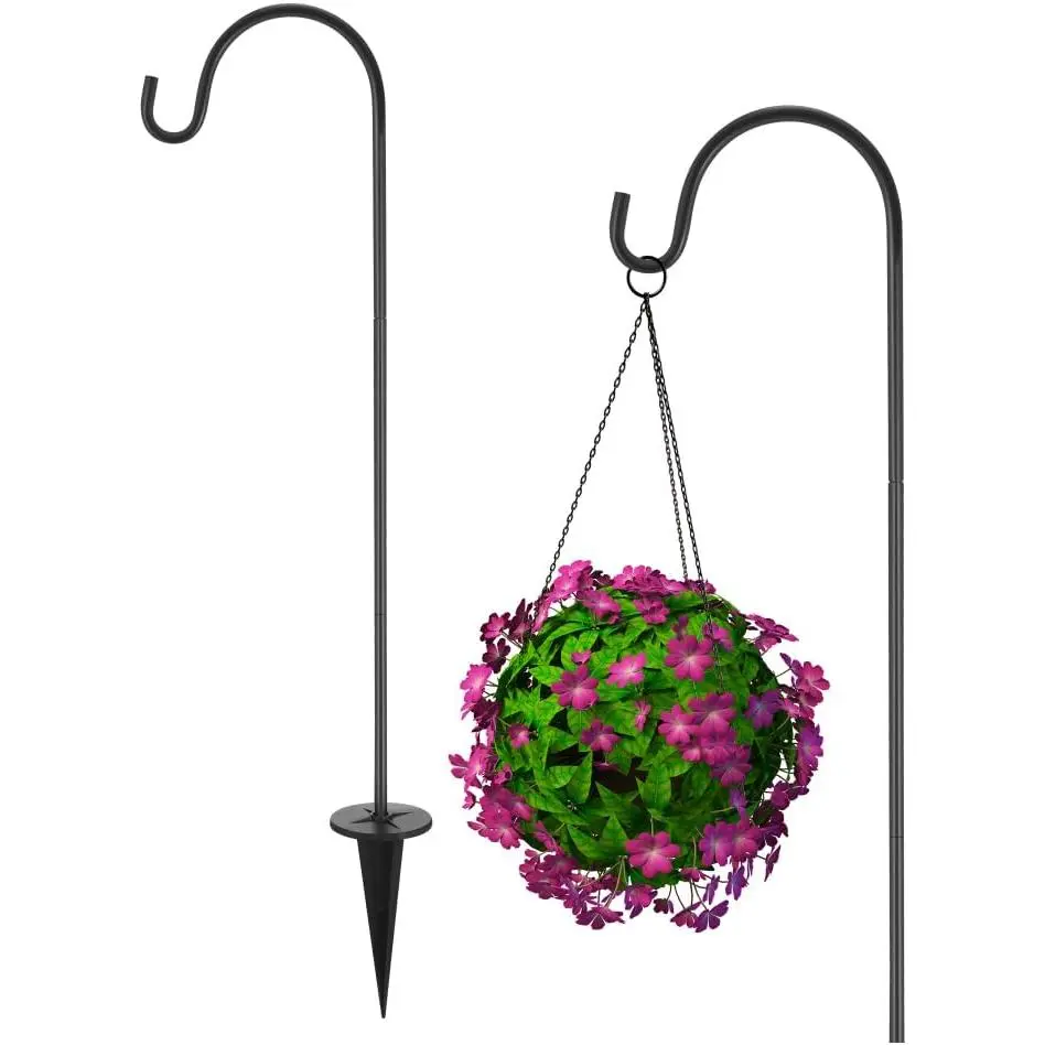 1 Pack Shepherds Hooks for Outdoor: 27-Inch Garden Stake Bird Feeder Pole, Adjustable  Hanger Hook for Lanterns, Solar Light, Lightweight , Patio, Lawn, Walkway