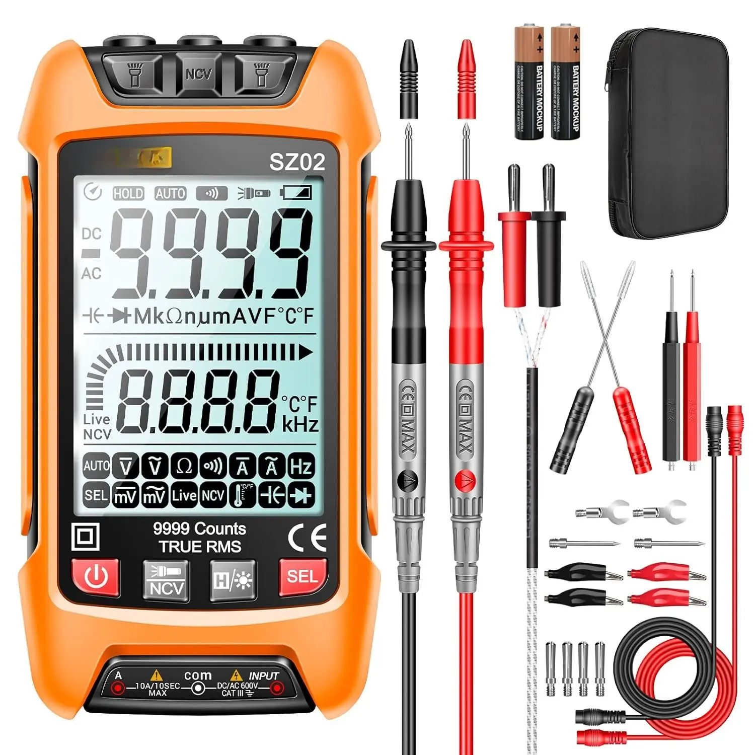 Digital Multimeter  Testers TRMS 9999 Counts Anti- Ohm Amp  Meter Measures NCV, Current/,Resistance,Continuity,Capacitance,diodes,Auto-ranging Electrical Tools