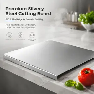 Premium Silvery Steel Cutting Board, Chopping Board, Kitchen Cutting Board with 90 Folded Edge, Double-Sided, Mold-Resistant & Easy to Clean, Durable for Meat and Vegetable Prep