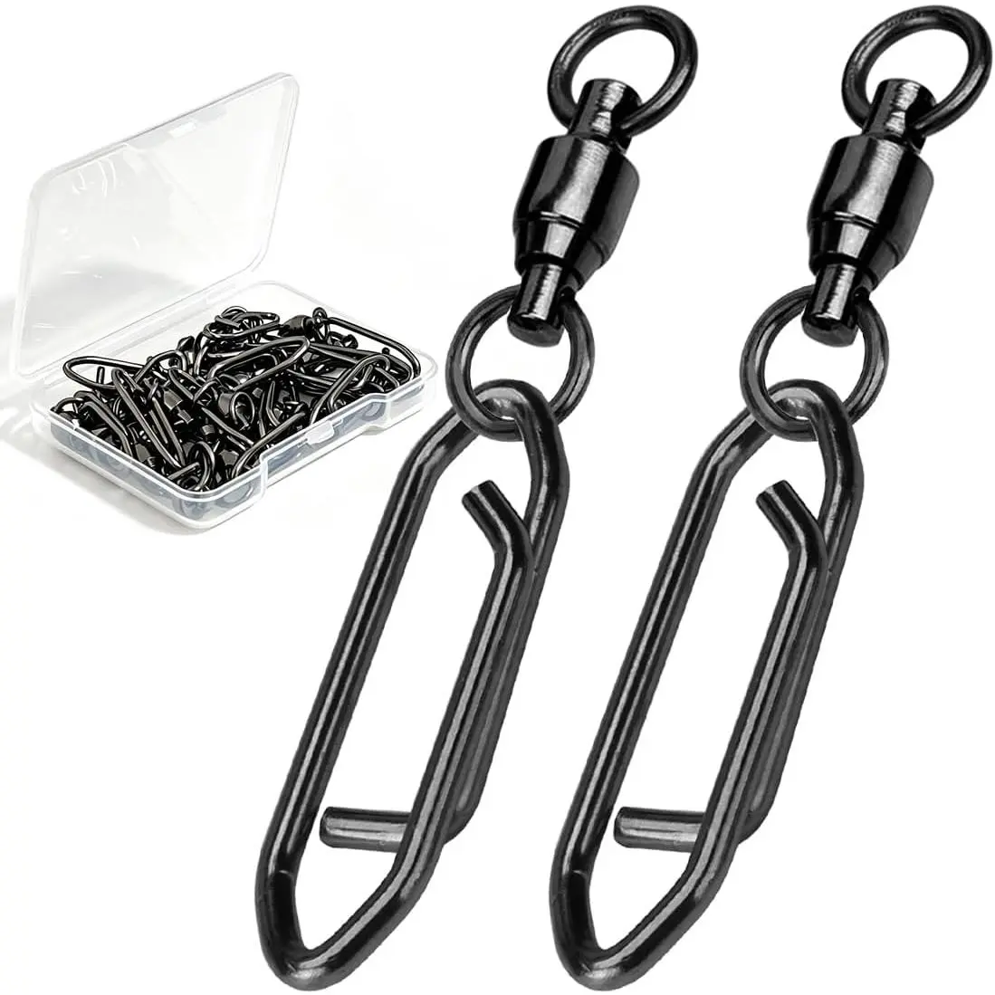 Ball Bearing Swivels with Fishing Speed Clips | Power Clip, Crankbaits Swimbaits Lures Quick Change Clips, Stainless Steel,Prevent Line twist, Saltwater Fishing, Black