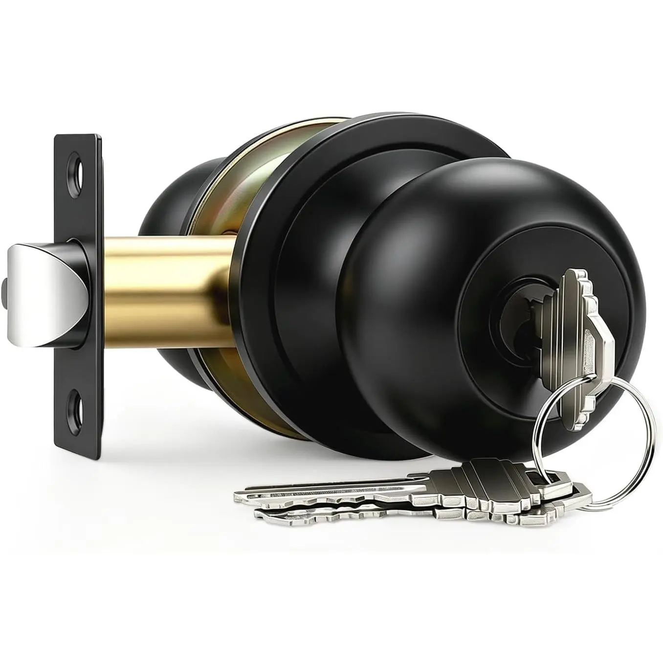 1 Pack Keyed Entry Door Knob, Entrance Door Lock, Standard Ball, Matte Black Interior and Exterior Entry Door Knobs
