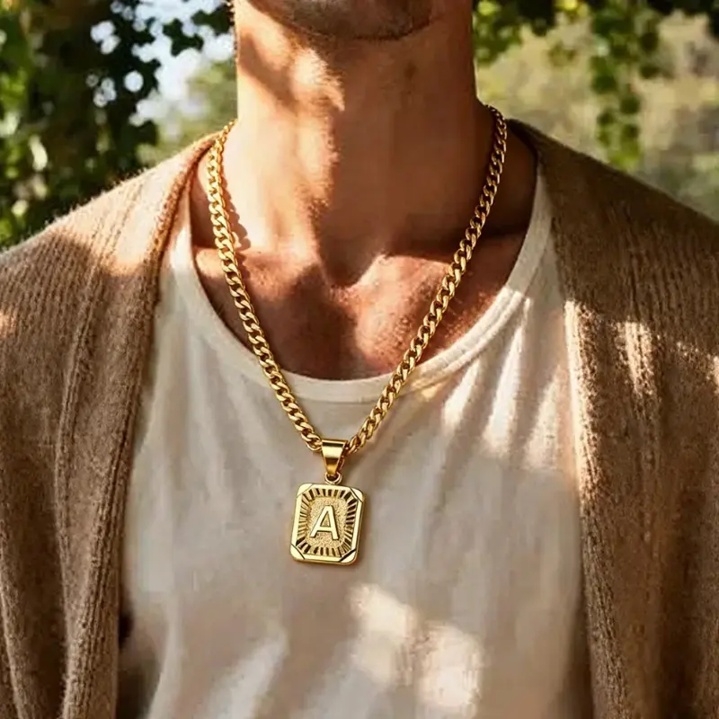 Unisex Vintage Smooth Letter Collarbone Chain - Niche Versatile Geometric Pendant, European-American Fashion, High-End Simple, Daily Leisure Foreign Trade Necklace