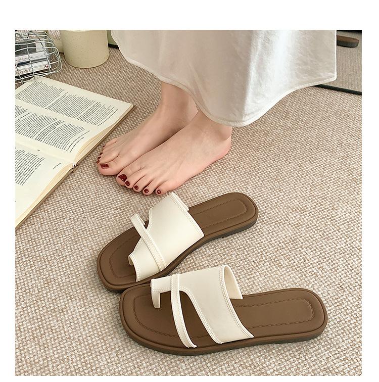 Toe Sandals for Women Summer Fashion Roman Style Simple Retro One-Strap Slippers Home Non-Slip Outdoor Versatile Sandals