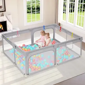 Large Baby Playpen 71*47 Inch, Big Play Pens  Babies and Toddlers- Indoor & Outdoor Kids Safe Play Area, Soft Breathable Visible Mesh, Anti-Fall & Anti-Slip Design Baby Fence, Grey