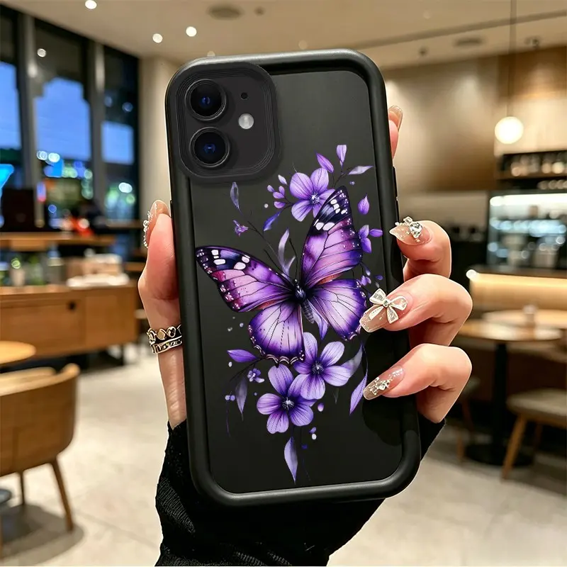 Phone case for iphone 11 12 12MINI Enhanced Peotection TPU Shockproof Purple Butterfly & Floral Art Phone Case Full cover protection Celestial Eye Layered Phone Case BO-JT-MSUZ