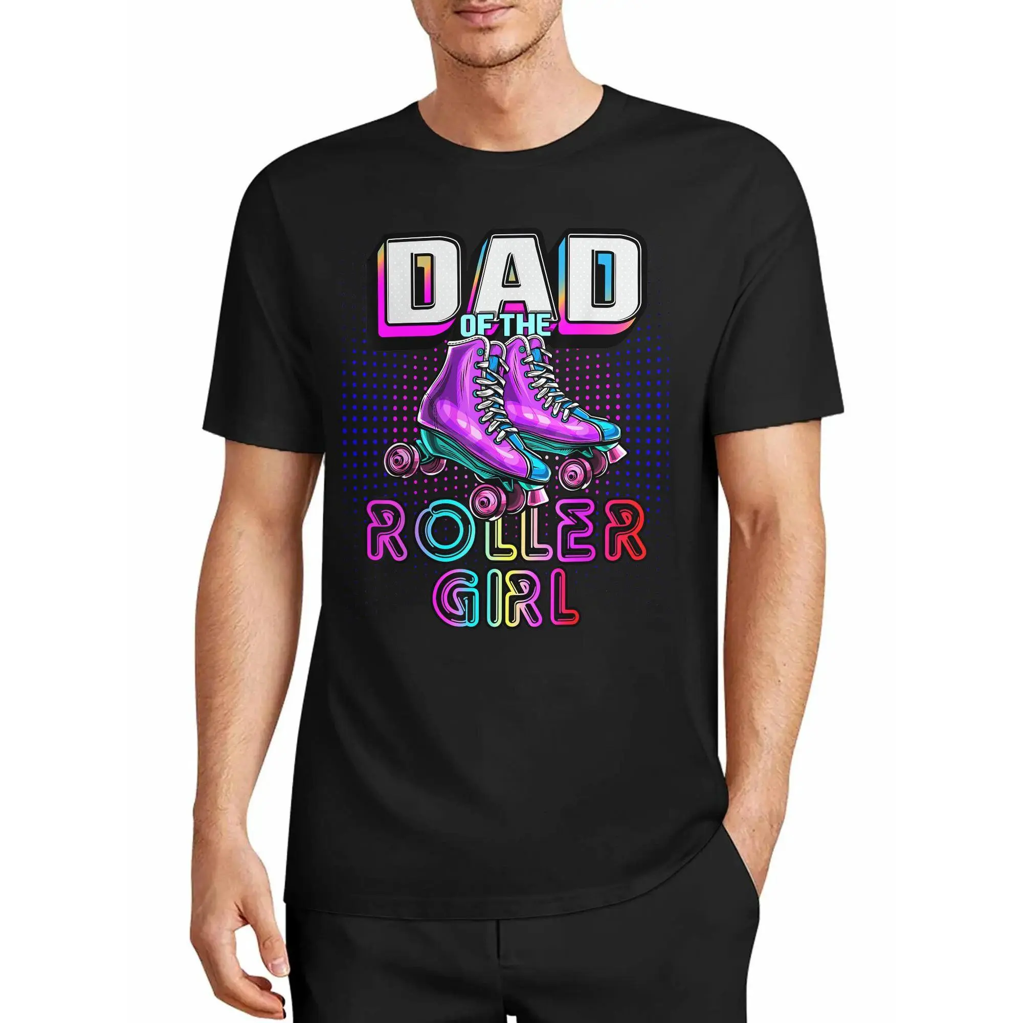 Men' Vintage Roller Skating T-Shirt - Dad of Roller Girl Graphic Tee, Matching Family Shirt Suitable for Skating Birthday Outfits, Retro Round Neck Casual Wear for Year-Round Roller Apparel