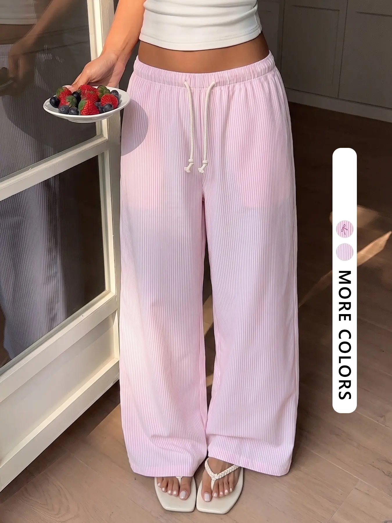 Women's Striped Linen Long Pants, Casual Wide Leg Beach Vacation Pants, Elegant Natural Style, Summer Beachwear, Comfortable and Trendy, Aesthetic, Beach Travel Pants