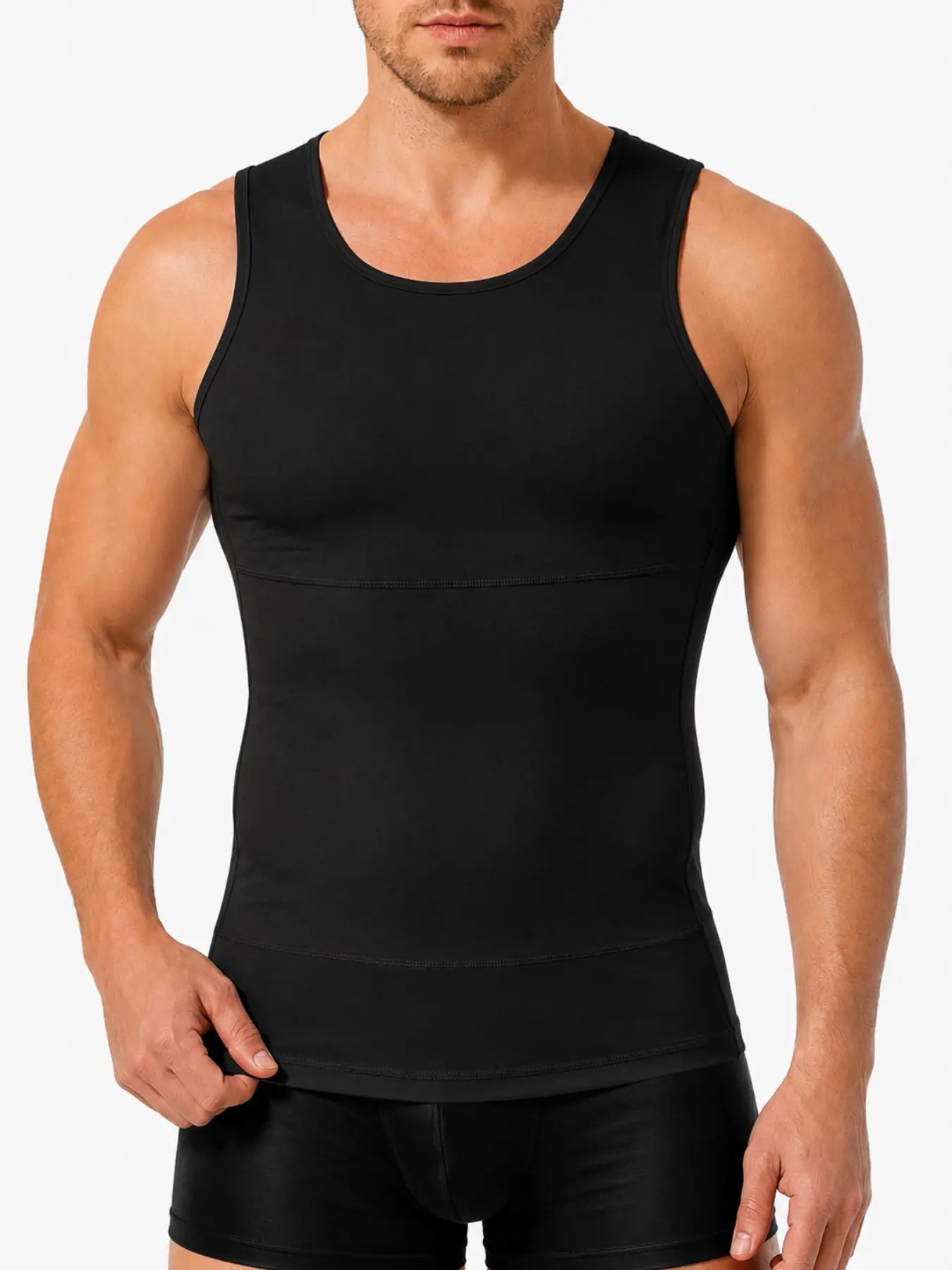 1 Count Men's High Stretch Tummy Compression, Tight Compression Core Contouring Shapewear, Colombian, Fajas, Round Neck Sleeveless Defining Tops, For Comfort, Home Relaxation & Daily Errands