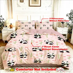 A set of 3 pieces (1 bedspread + 2 pillowcases, without a filling) featuring a panda heart pattern, this bedding set is soft and comfortable, perfect for room decoration and makes a great gift choice.