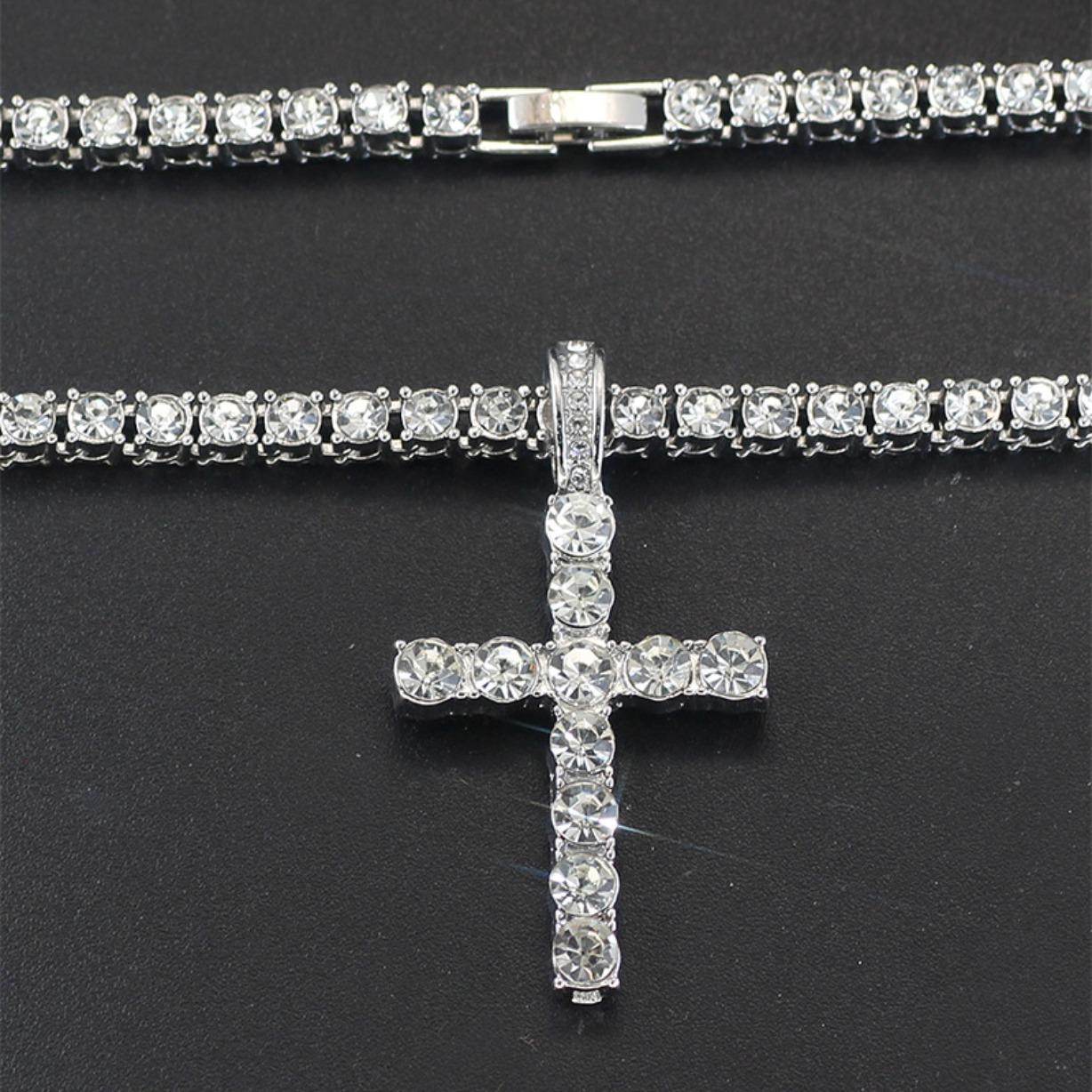 Luxury 2PCS 14mm Iced Out Cuban Chain Necklace & Cross Tennis Chain Moissanite with Certificate Hip Hop Double Row Layered Jewelry Couple Gift for Men Women