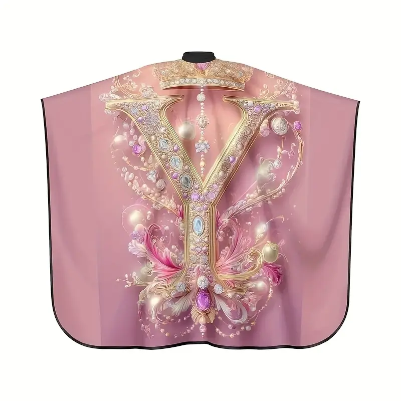 Elegant Pink & Gold Butterfly Design Crown Barber Cape - Luxurious Hair Cutting Cape, Durable Easy-Clean Salon Gown for Haircut, Hair Styling, Hairdressing, Haircare, Barbershops & Home Use