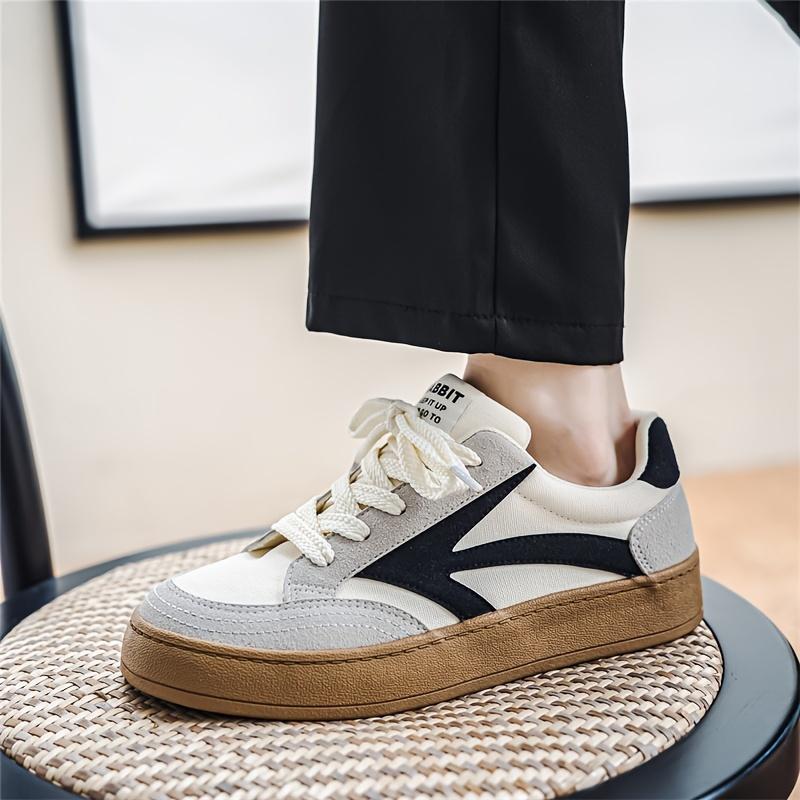 Men's Retro Color Block Thick-Soled Skate Shoes, Comfortable Non-Slip Durable Lace-Up Rubber Sole Canvas Sneakers, Men's Shoes