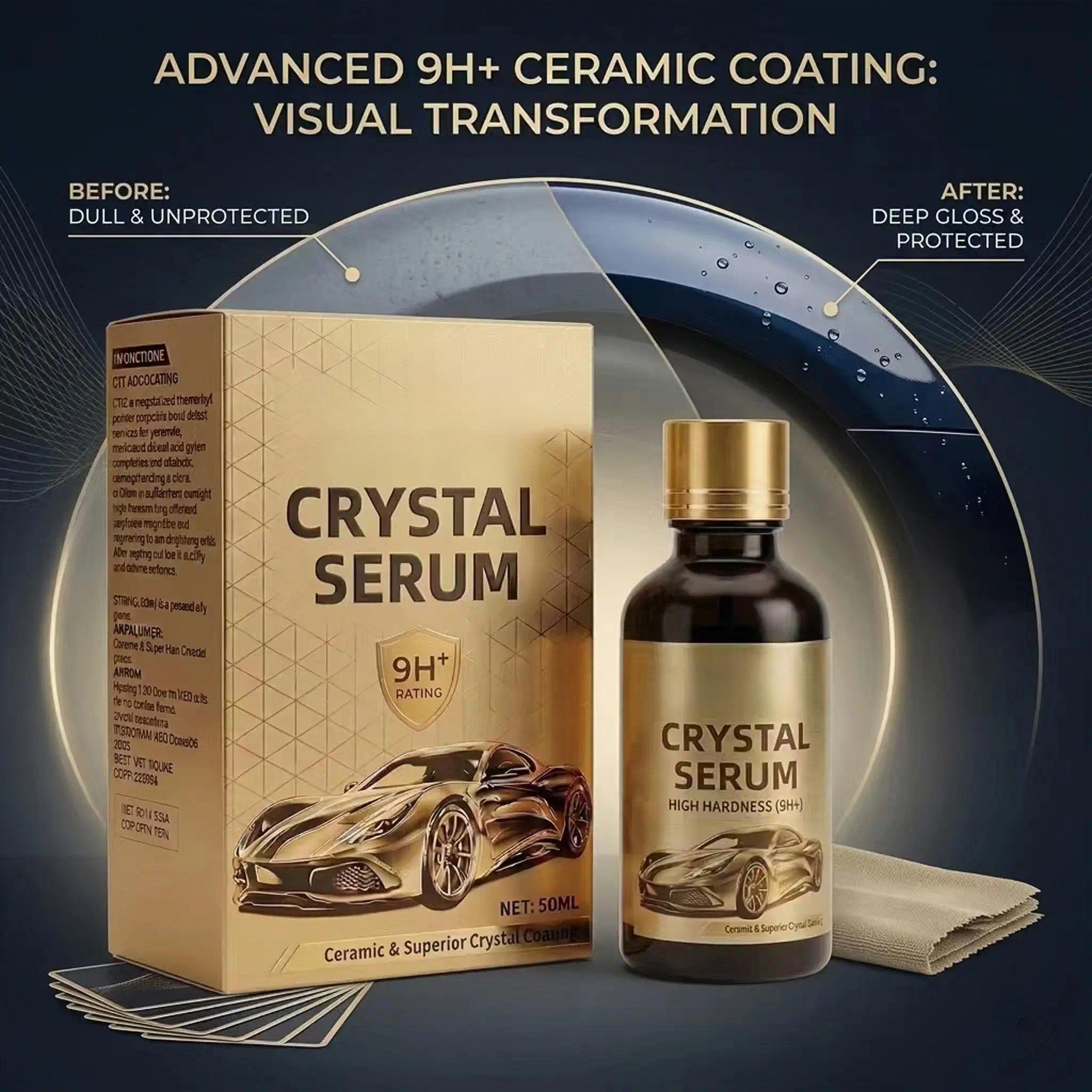 Crystal Serum – Advanced Graphene Ceramic Coating for Cars(50ML),9H Graphene Coating for Auto Car Detailing,10+ Years of Long Lasting Car Protection,Gloss Hydrophobicty Anti Scratch