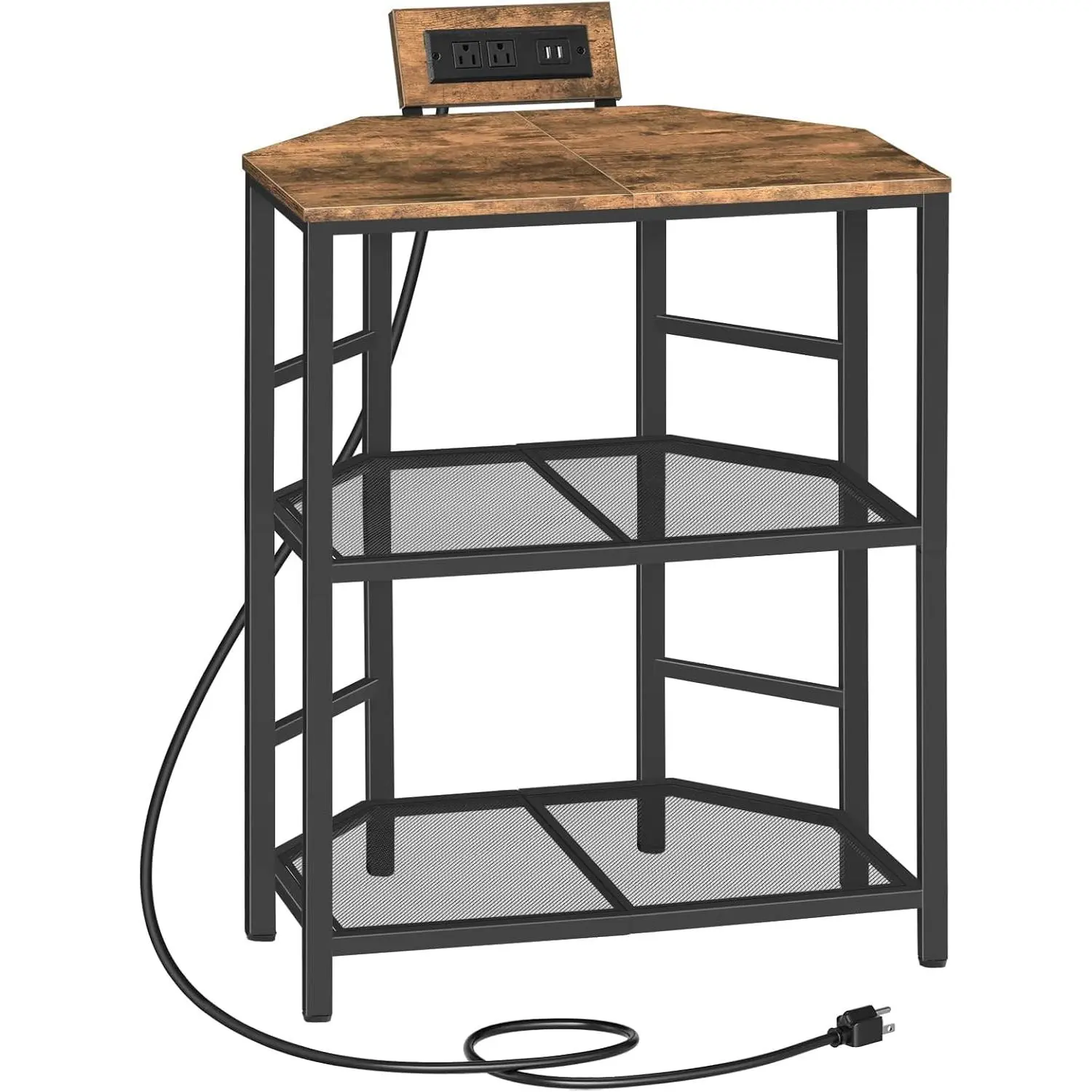 Corner Printer Stand with  Station, 3-Tier Large Printer Table with Adjustable , Metal Frame Storage Shelf for Office, Living Room, Small Space, Rustic Brown PTHR14E01