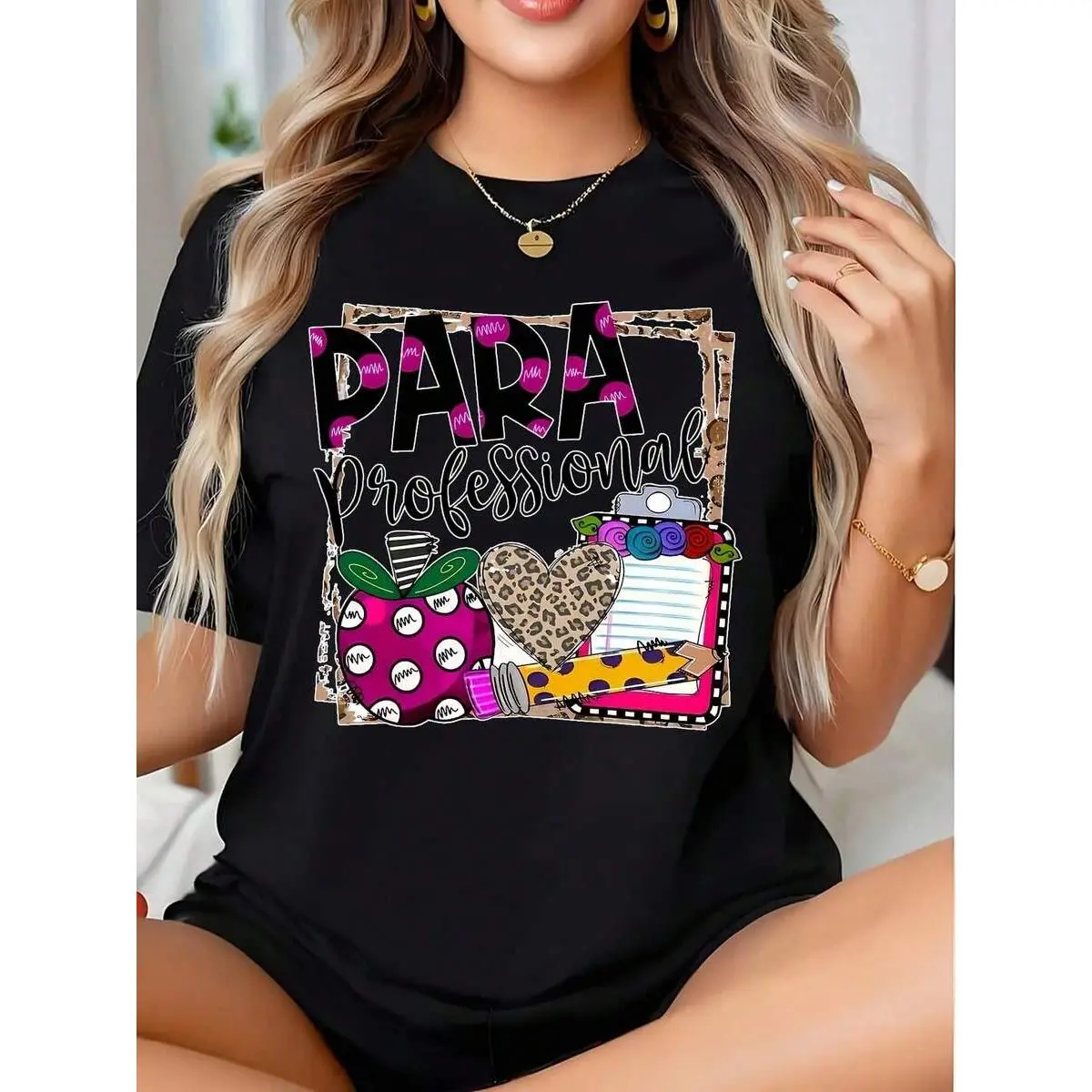 Para Professional Teacher Gift Shirt With Apple And Leopard Print Design For Education Workers And School Staff, It Is A Perfect