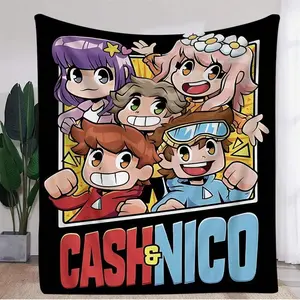 Cash & Nico All Main Cartoon Characters Flannel Blanket, Bold Black Frame Kids Gaming YouTube Character Throw Blanket, Soft Plush Warm Blanket for Couch Bedroom, Cozy Comfy Nap Blanket, Perfect Giftable Decorative Blanket for Young Game Fans All Seasons