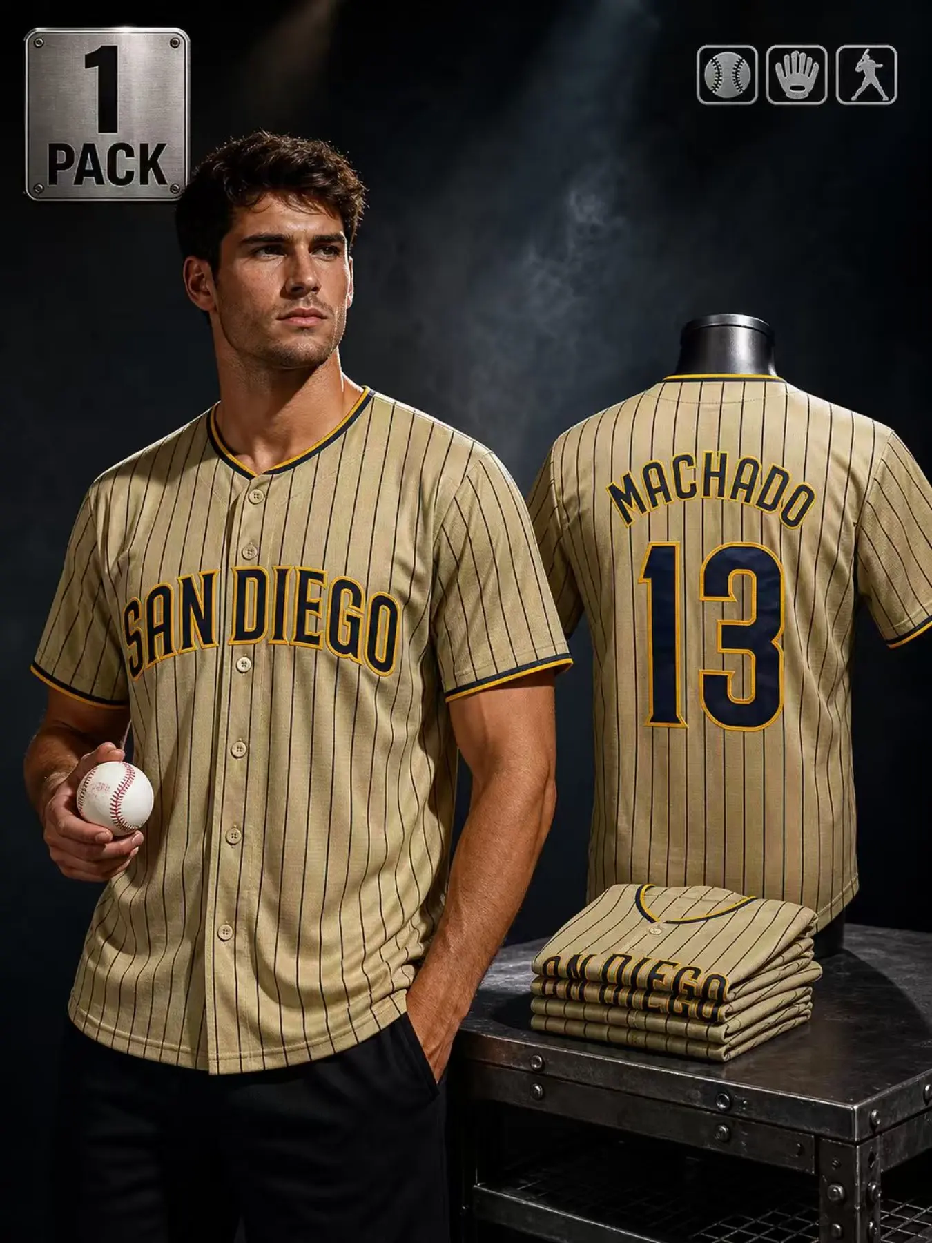 Men Women San Diego #23 Pinstripe Baseball Jersey | Button Down Sports Top
