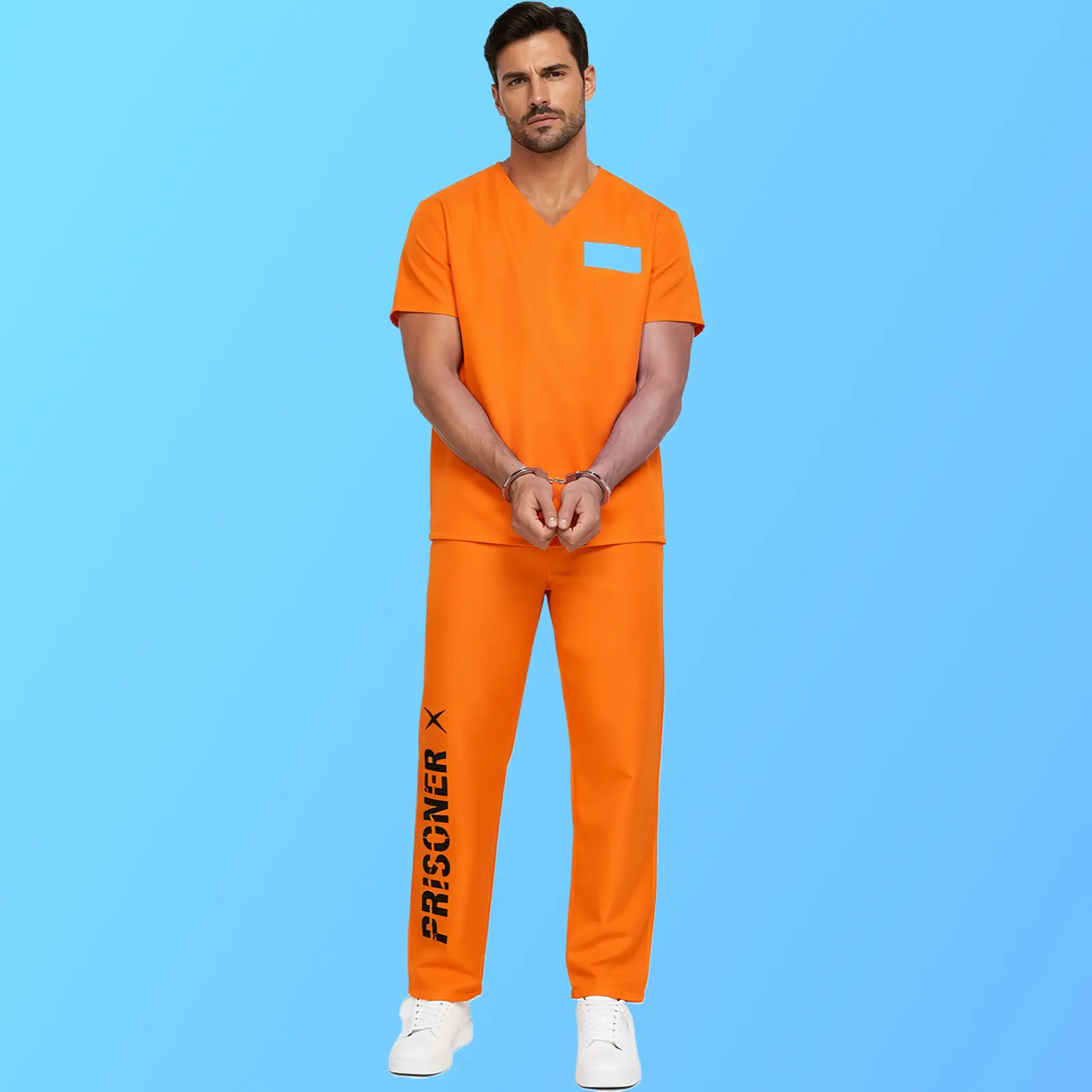Halloween Luigi Cosplay Outfit American Prison Style Orange Jumpsuit Role Play Uniform Set