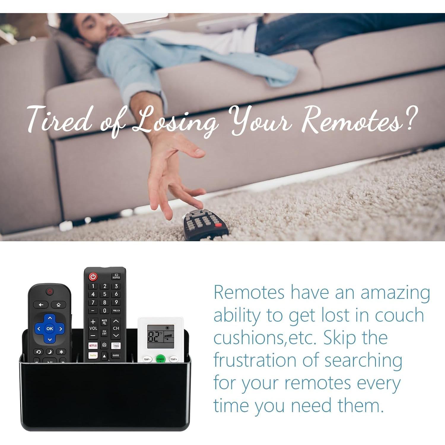 3 Slot Adjustable Remote Control Holder Wall Mount, TV Remote Box Hollow Bottom Slot Easy Phone , Self Adhesive Remote Holder,Wall Pen Holder Storage Accessories for  Office School (Black)