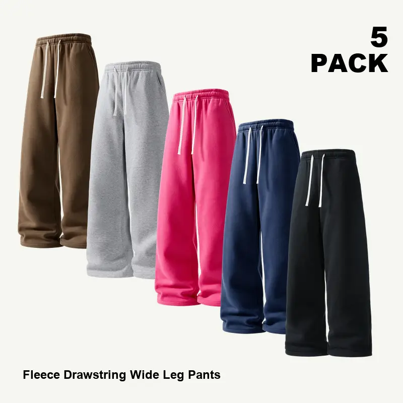 Men's 5-Pack Sweatpants, Full-Length Solid Soft Knit Loose-Fit Wide Leg Style with Drawstring Waist and Pockets for Daily Wear, Men's Sweatpants, Elastic Waist, Baggy Sweatpants, Multi-Size