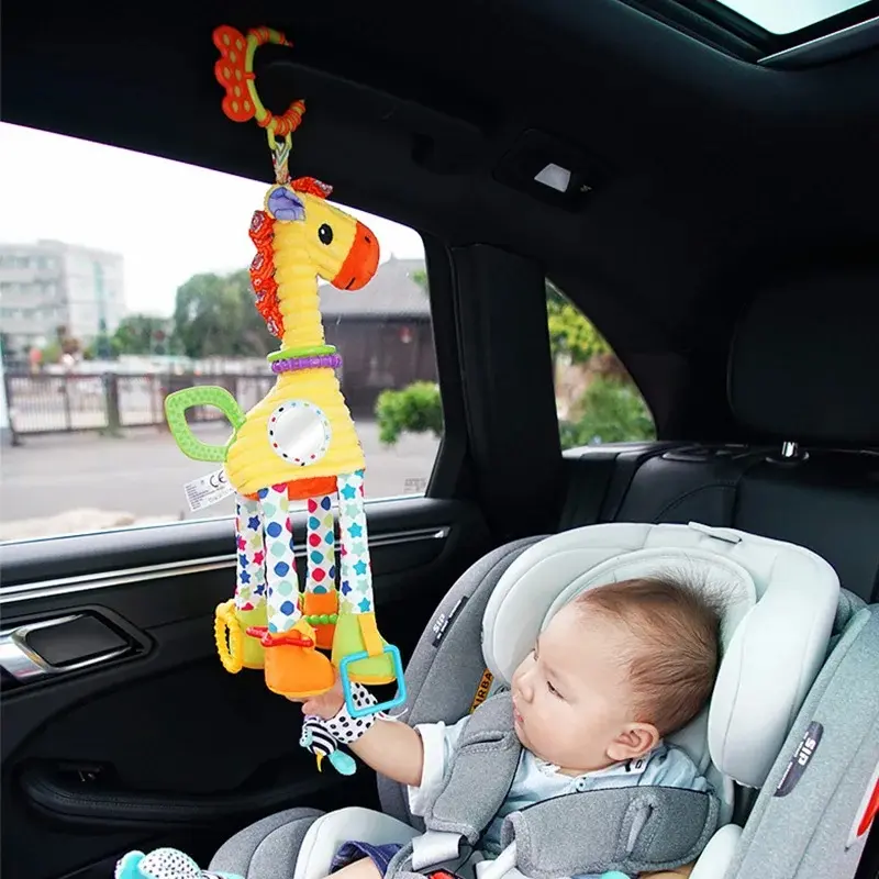 Plush Fabric Animal Theme Handbell Rattles with Teether - Infant Sensory Play Development Handle Toys, Giraffe & Zebra Soft Stuffed Doll Gifts