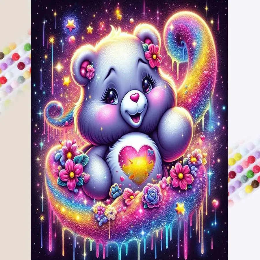 1Pcs, 5D-DIY Diamond Painting Kit, Diamond Art, Teddy Bear, Rainbow, Flowers Mosaic Art, Full Drill, Round Diamond, Dot Art Kit, Decorative Painting, Perfect for Home Decoration and Creative Gifts