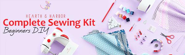 Mini Sewing Machine for Beginners, Dual Speed Small Sewing Machine for Kids and Adults with Extension Table, 122 Set Includes, Fabrics, Project Book and More, Red