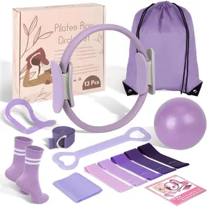 Pilates Kit for Women 13 count, Pilates Ring and Ball Set with Magic Circle, Resistance Bands Set, Figure 8 Band, Yoga Ring & Grip Socks,  Workout Equipment Essentials Starter Kit for Beginners